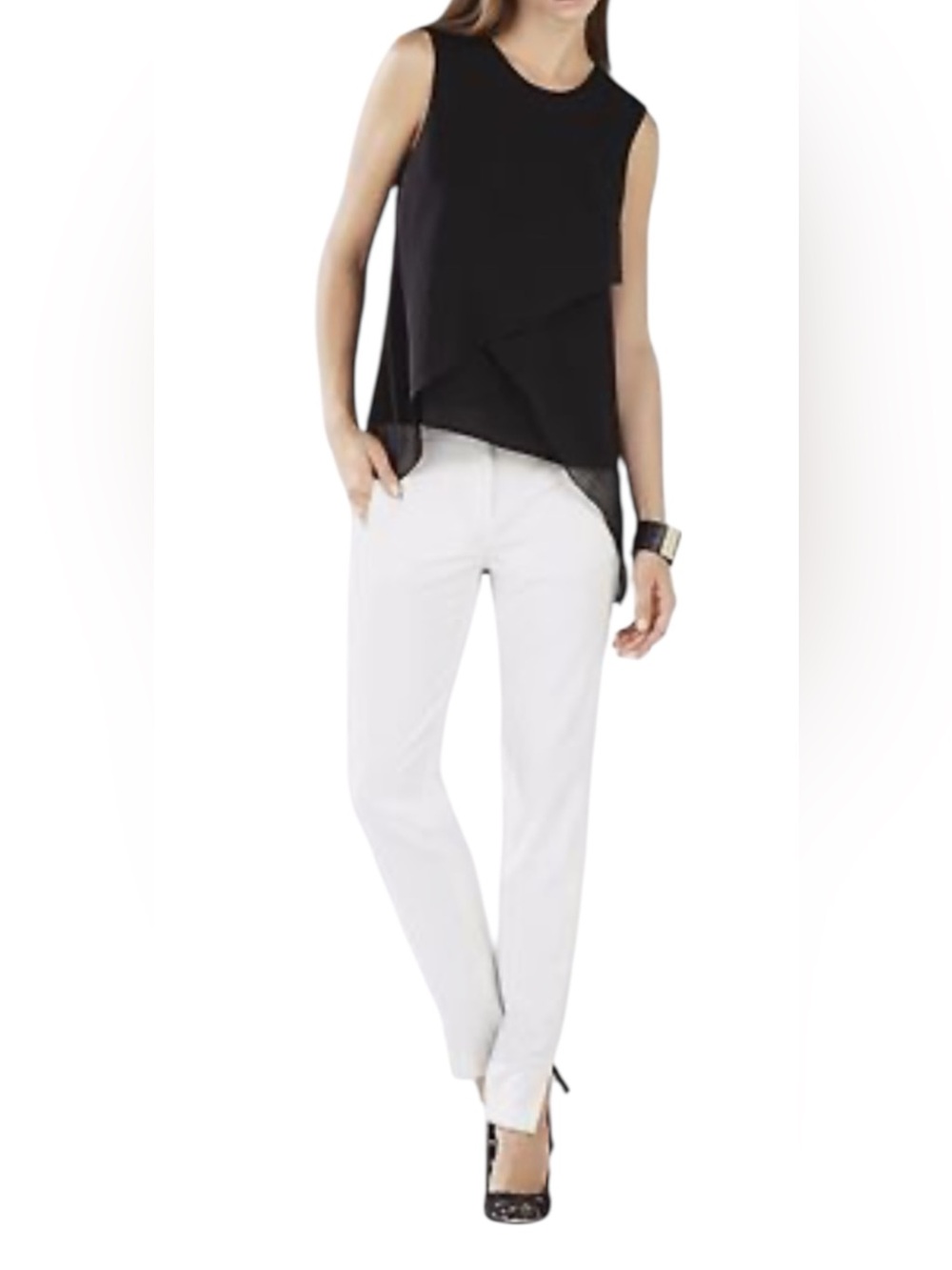 BCBGMaxAzria Lorielle Black Silk Sleeveless Top NWT Flowy Layered Elegant Small - Picture 13 of 14
